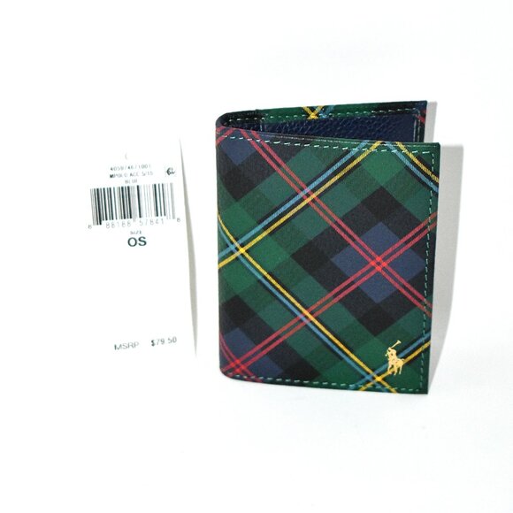 Polo Ralph Lauren Plaid Leather Folded Card Case Tartan #405974671001 NWT